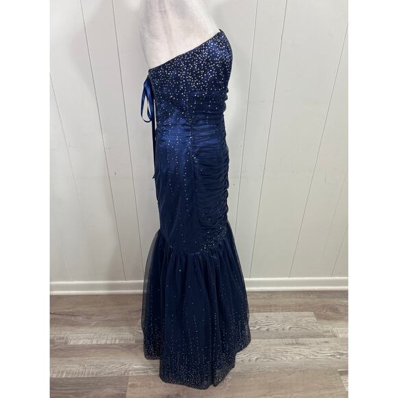Jessica McClintock II Mermaid Gown Dress in Navy with Silver Sparkles Size 7 - Picture 3 of 8